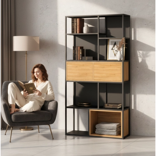 REGAŁ NA KSIĄŻKI METALOWE DREWNO LITE DĄB JESION OLCHA RNK-169